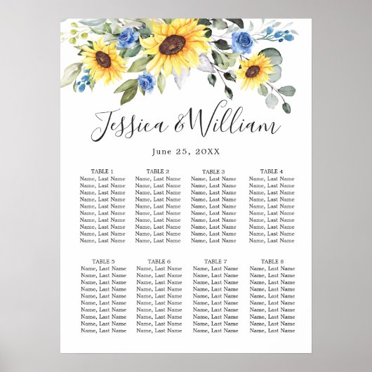 Sonnenblumen Eukalyptus 8 Tische SITZENSTÜCK Poster (Vorne)