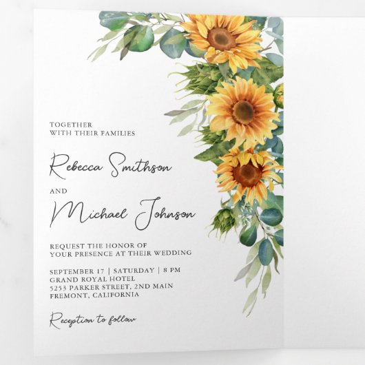 Sonnenblumen Eukalyptus Alle in einem QR-Code Hoch Dreifach Gefaltete Einladung (Innen Erste Seite)