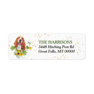 Sonnenblumen-Eukalyptus-Basset-Hund-Rücksendeadres