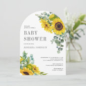 Sonnenblumen Eukalyptus Blätter Arch Baby Dusche Einladung (Stehend Vorderseite)