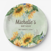 Sonnenblumen Eukalyptus-Blätter Geburtsdatum Pappteller (Vorderseite)