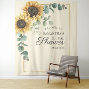Sonnenblumen-Eukalyptus-Blumen-Hochzeitsdusche-Hin Wandteppich