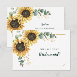 Sonnenblumen-Eukalyptus-Blumenstrauß Brautjungfer Einladung