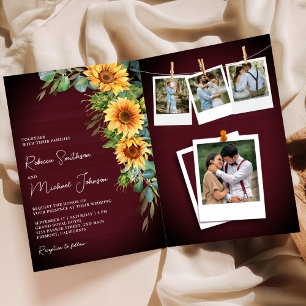 Sonnenblumen Eukalyptus Burgunder QR-Code Hochzeit Einladung