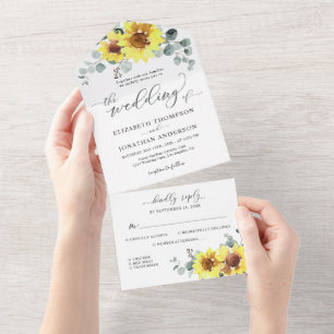 Sonnenblumen Eukalyptus Elegante Blumen Hochzeit R All In One Einladung