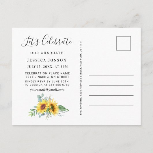 Sonnenblumen Eukalyptus FOTO Graduation Party Ankündigungspostkarte (Rückseite)