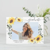 Sonnenblumen Eukalyptus FOTO Graduation Party Einladung (Stehend Vorderseite)