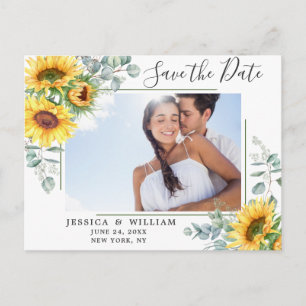 Sonnenblumen-Eukalyptus-FOTO Hochzeit Termin vorme Postkarte