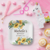 Sonnenblumen Eukalyptus Geburtsdatum Pappteller (Party)