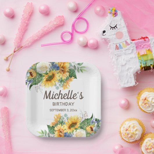 Sonnenblumen Eukalyptus Geburtsdatum Pappteller (Party)