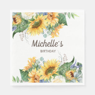 Sonnenblumen Eukalyptus Geburtstagspartei Name wei Serviette