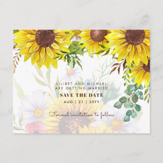 Sonnenblumen Eukalyptus Greenerity Wedding RETT DA Postkarte (Vorderseite)