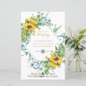 Sonnenblumen Eukalyptus Grüne Hochzeit Einladungen (Stehend Vorderseite)