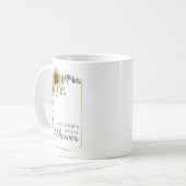 Sonnenblumen-Eukalyptus-Grünzeug-Schriftzug Brautp Kaffeetasse (Vorderseite Links)