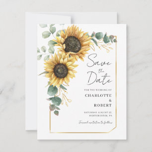 Sonnenblumen-Eukalyptus-Hochzeit Save The Date