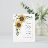 Sonnenblumen-Eukalyptus-Hochzeit Speichern Sie das Save The Date (Stehend Vorderseite)