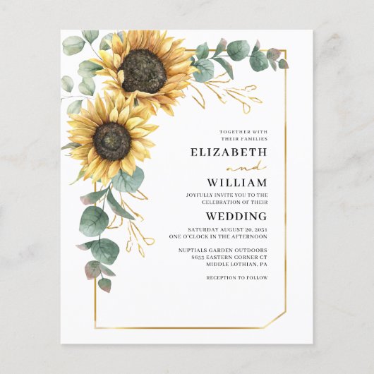 Sonnenblumen-Eukalyptus-Hochzeitseinladung Flyer (Vorne)