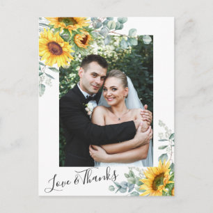 Sonnenblumen Eukalyptus Hochzeitsfoto Danke Postkarte