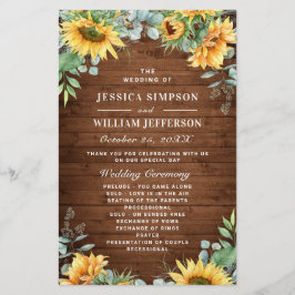 Sonnenblumen Eukalyptus Hochzeitsprogramm
