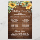 Sonnenblumen Eukalyptus Hochzeitsprogramm (Rückseite)
