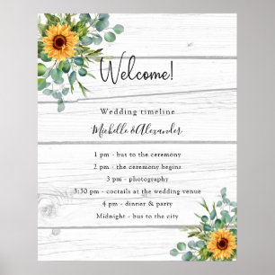 Sonnenblumen Eukalyptus Hochzeitsprogramm Holz Det Poster