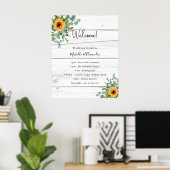 Sonnenblumen Eukalyptus Hochzeitsprogramm Holz Det Poster (Heimbüro)