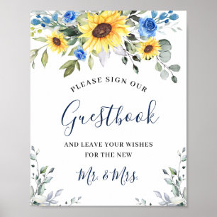 Sonnenblumen-Eukalyptus-Hochzeitsschild Unser Gäst Poster