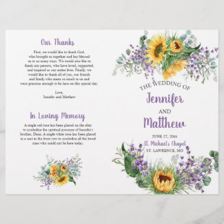 Sonnenblumen, Eukalyptus, Lavendel-Hochzeitsprogra