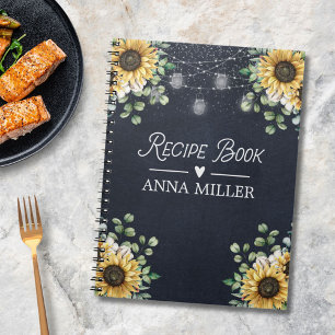 Sonnenblumen-Eukalyptus-Licht-Schwarz-Rezept Notizblock