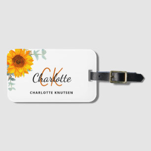Sonnenblumen-Eukalyptus-Monogramm-Name Gepäckanhänger