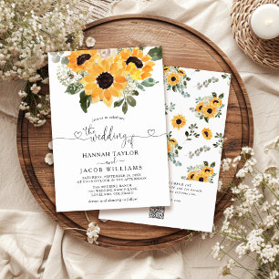 Sonnenblumen-Eukalyptus-QR-Code-RSVP-Hochzeit Einladung