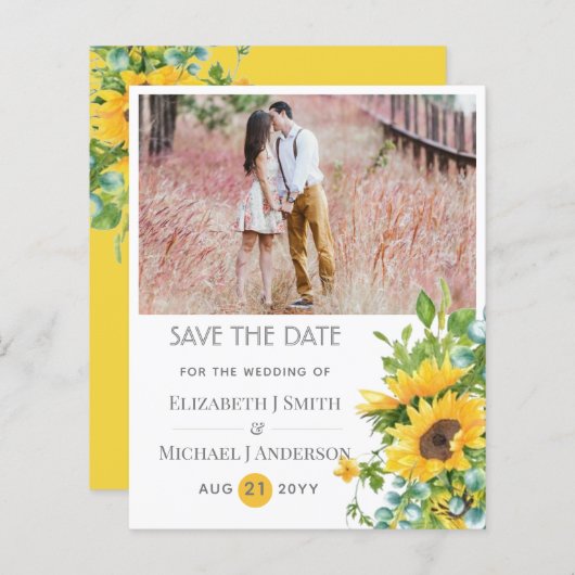 Sonnenblumen Eukalyptus Rett Datum Einladung Hochz (Vorne/Hinten)