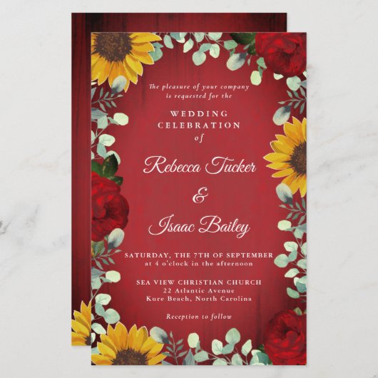 Sonnenblumen Eukalyptus-Rote Rose Hochzeit des Hol (Vorne/Hinten)