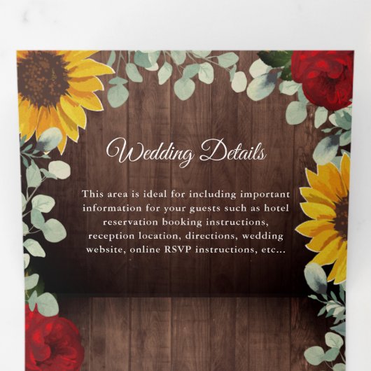 Sonnenblumen Eukalyptus-Rote Rose Hochzeit des Hol Dreifach Gefaltete Einladung (Innen Erste Seite)