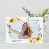 Sonnenblumen Eukalyptus Rustikal 4 FOTO Abschluss Dankeskarte (Stehend Vorderseite)