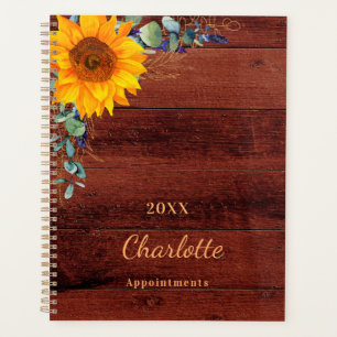 Sonnenblumen-Eukalyptus-rustikales Holz-Monogramm Planer