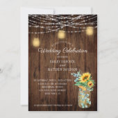 Sonnenblumen Eukalyptus String Lights Mason Jars Einladung (Vorderseite)