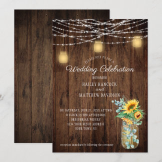 Sonnenblumen Eukalyptus String Lights Mason Jars Einladung