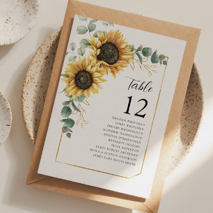 Sonnenblumen Eukalyptus Tischnummer Hochzeitssitzo