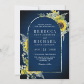 Sonnenblumen-Eukalyptus-Tor QR-Code Navy-Hochzeit Einladung (Vorderseite)