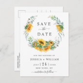 Sonnenblumen Eukalyptus Wedding Save the Date Ankündigungspostkarte (Vorne/Hinten)