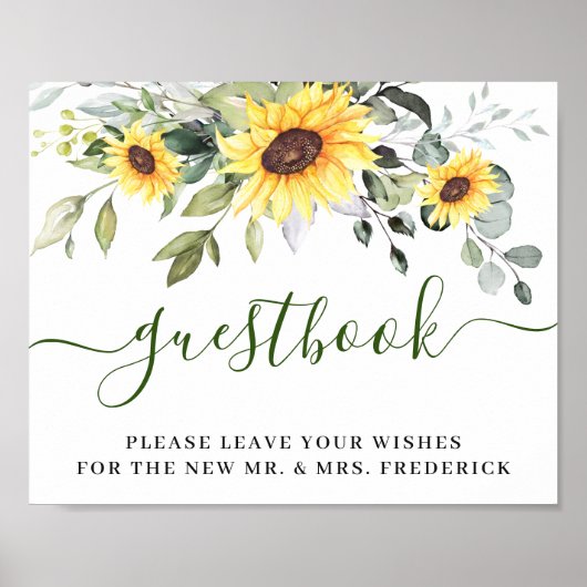 Sonnenblumen Eukalyptus Wedding Sign Unser Gästebu Poster (Vorne)