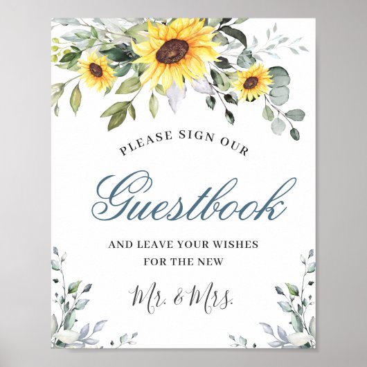 Sonnenblumen Eukalyptus Wedding Sign Unser Gästebu Poster (Vorne)