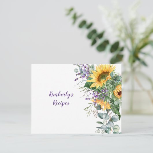 Sonnenblumen, Eukalyptusblumen und Blumenrezept au (Stehend Vorderseite)