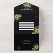 Sonnenblumen Eukalyptusgrün Schwarze Hochzeit All In One Einladung (Außenbereich)