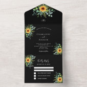 Sonnenblumen Eukalyptusgrün Schwarze Hochzeit All In One Einladung (Innen Boden)