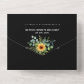 Sonnenblumen Eukalyptusgrün Schwarze Hochzeit All In One Einladung (Rückseite)