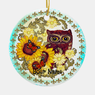 Sonnenblumen-Eule   Keramik Ornament