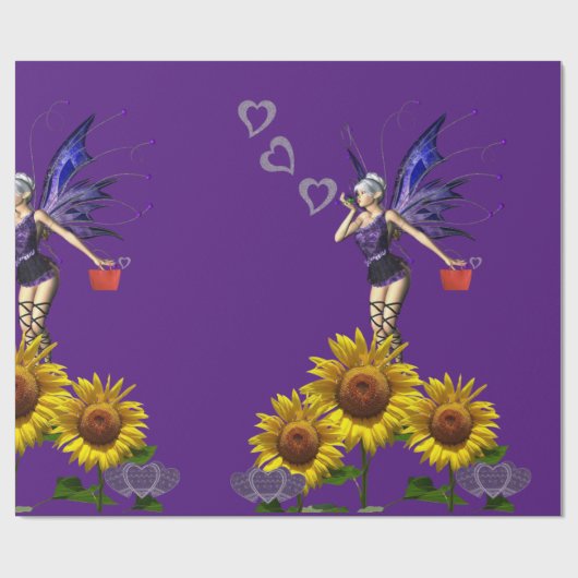 Sonnenblumen Fairy Red Hearts Matte Wrapping Paper Geschenkpapier (Flach)