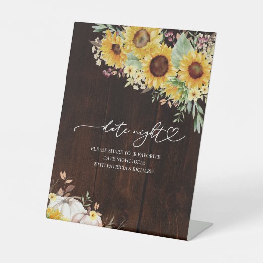 Sonnenblumen Fall Brautparty Datum Nacht Jar Zeich Sockelschild (Vorderseite)